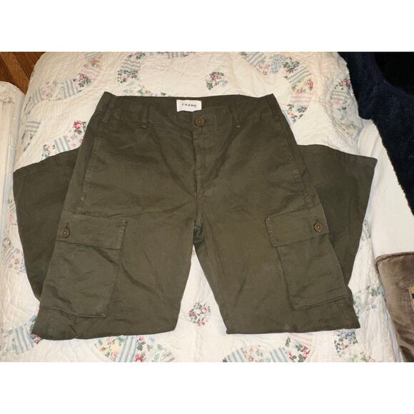 FRAME DENIM OLIVE COTTON CROPPED ARMY CARGO PANTS 27 - Picture 7 of 12